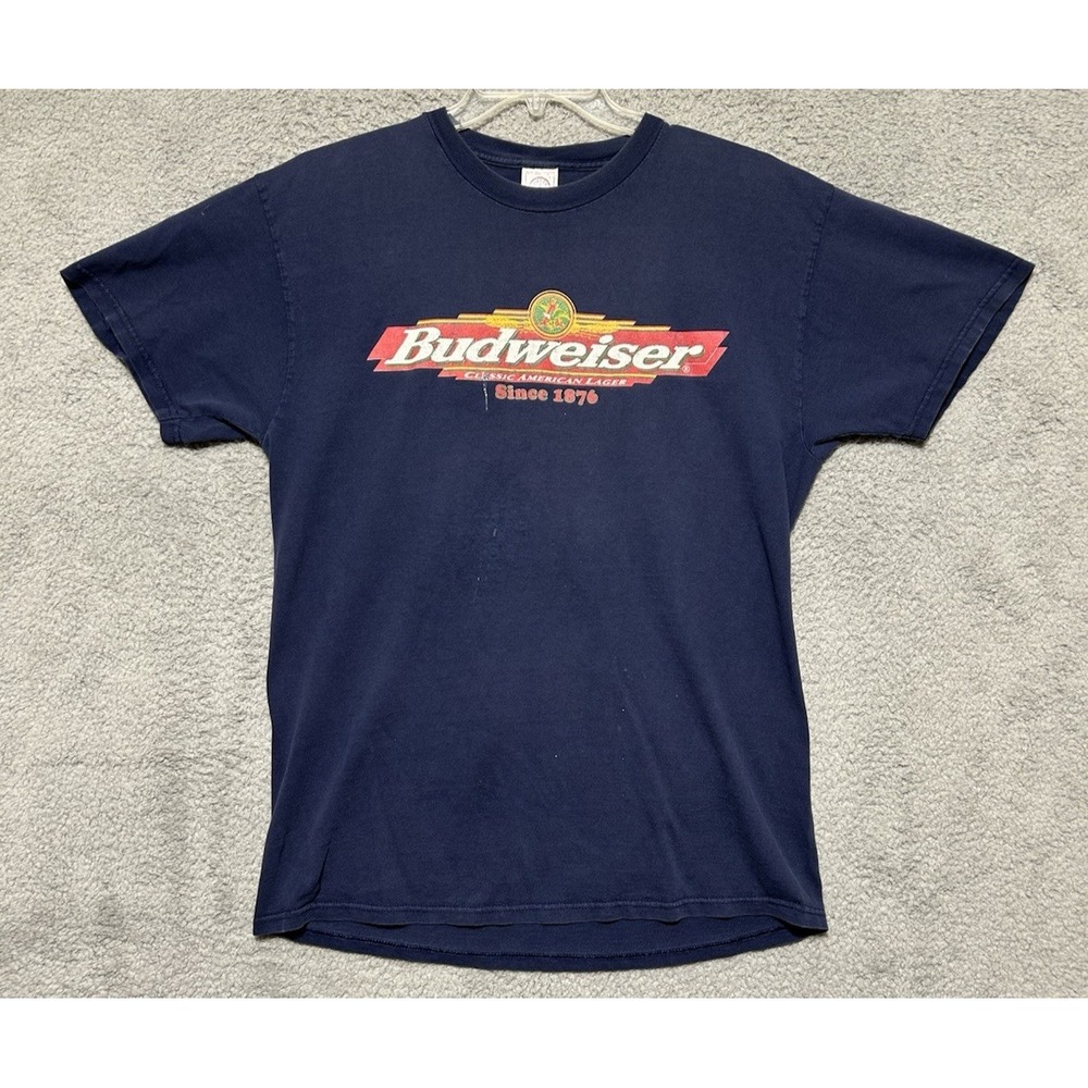 Vintage 1998 Delta Budweiser "This Buds For You" Navy Chameleon Shirt L